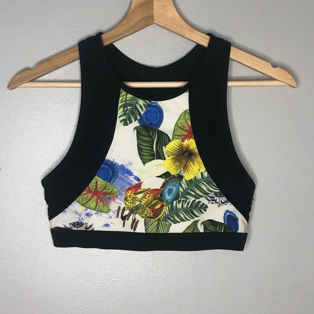 Athleta black & floral sports bra